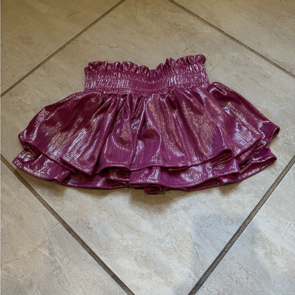 Shiny Pink Ruffled Skort